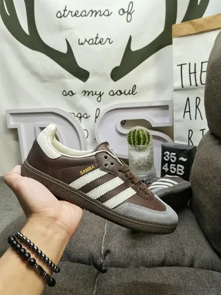 Adidas Brown White Leather Upper Three-Stripe Side Panel Lifestyle Sneakers 5