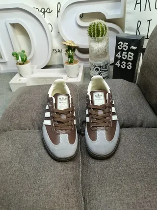 Adidas Brown White Leather Upper Three-Stripe Side Panel Lifestyle Sneakers 10