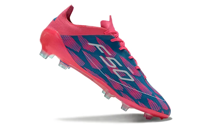 Adidas F50 Rosa Azul Zapatos de Fútbol con Corte Bajo, Ajuste de Calcetín, Parte Superior para Piso Firme 2