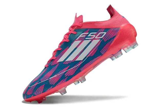 Adidas F50 Rosa Azul Zapatos de Fútbol con Corte Bajo, Ajuste de Calcetín, Parte Superior para Piso Firme 3