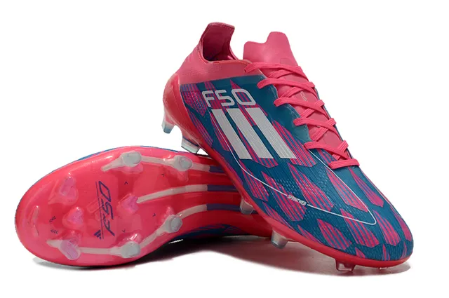 Adidas F50 Rosa Azul Zapatos de Fútbol con Corte Bajo, Ajuste de Calcetín, Parte Superior para Piso Firme 4