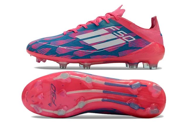 Adidas F50 Rosa Azul Zapatos de Fútbol con Corte Bajo, Ajuste de Calcetín, Parte Superior para Piso Firme 6