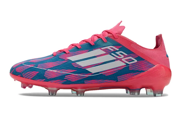 Adidas F50 Rosa Azul Zapatos de Fútbol con Corte Bajo, Ajuste de Calcetín, Parte Superior para Piso Firme 7