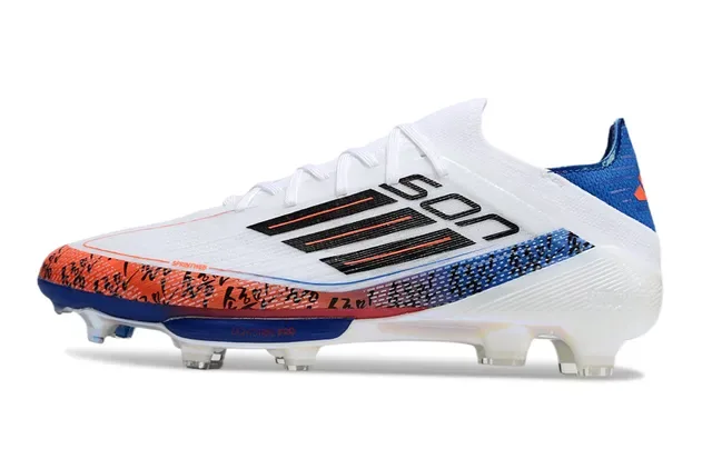 Adidas F50 Blanco Azul Bajo Corte Tejido Superior Placa Translucida Césped Firme Zapatos de Fútbol 7