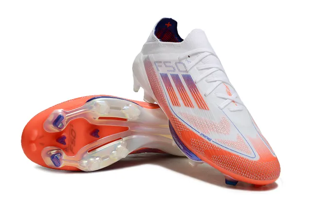 Adidas F50 Branco Laranja Upper Knit Leve Sprintweb Cage Overlay Firm-Ground Sapatos de Futebol Campo Firme 4