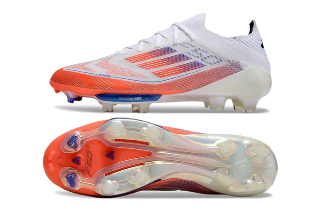 Adidas F50 Branco Laranja Upper Knit Leve Sprintweb Cage Overlay Firm-Ground Sapatos de Futebol Campo Firme 6