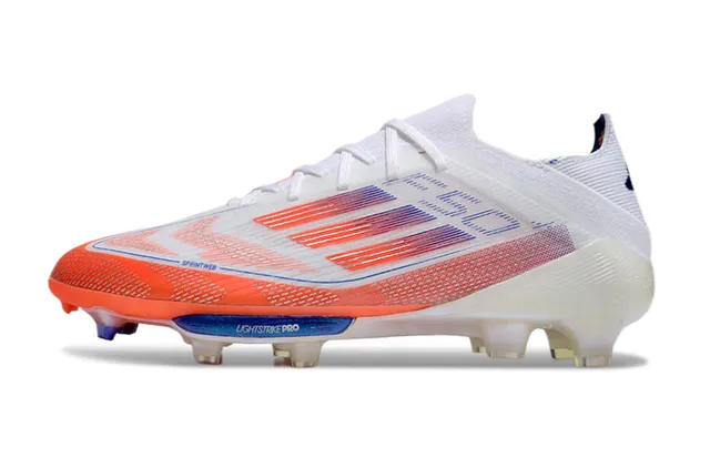 Adidas F50 Branco Laranja Upper Knit Leve Sprintweb Cage Overlay Firm-Ground Sapatos de Futebol Campo Firme 7