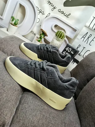 Adidas Gray Beige Suede Upper Platform Sole Sneakers 7