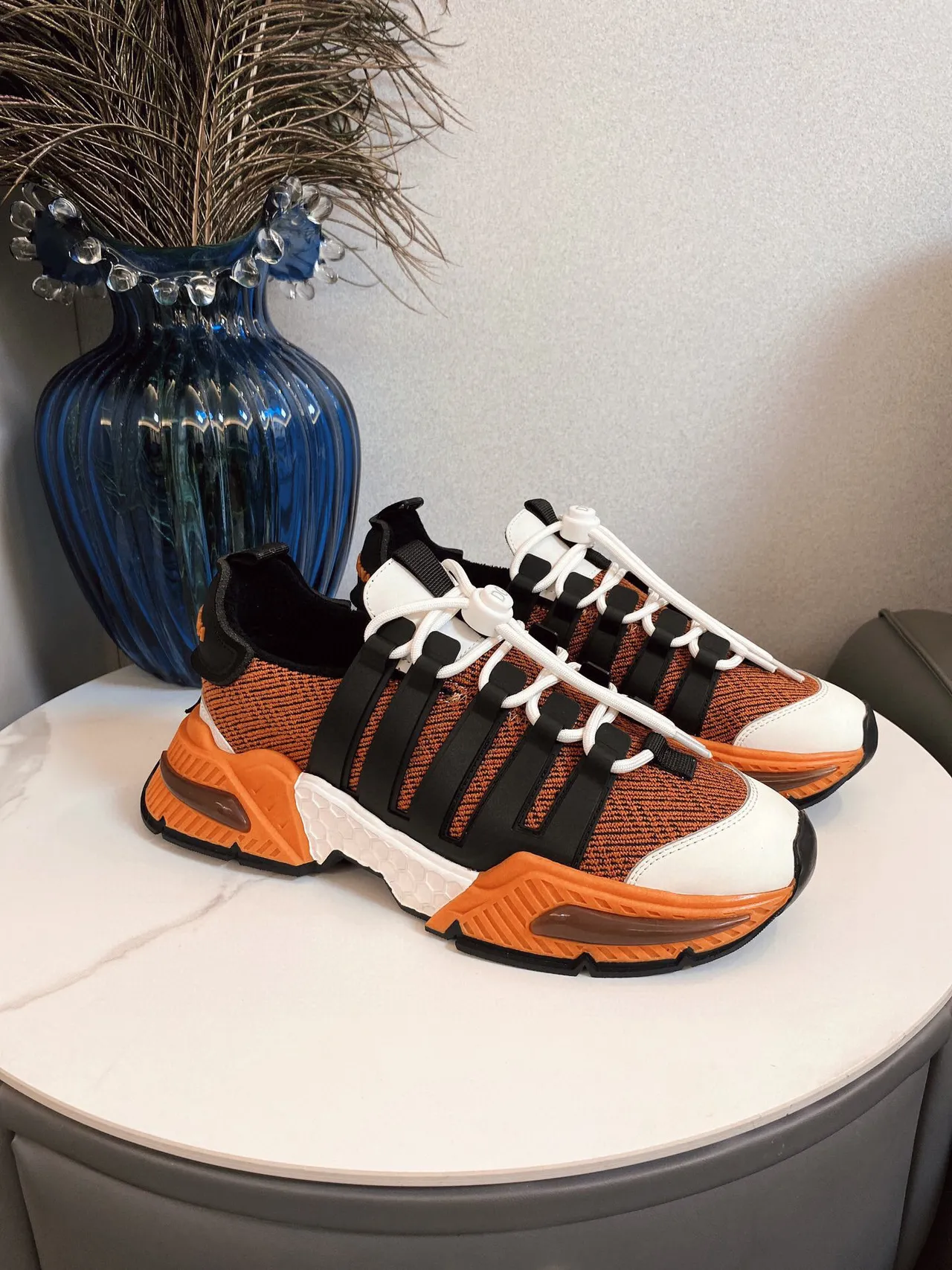 Adidas কমলা কালো বোনা উপরের Three Stripes মোটা স্নিকার্স 2