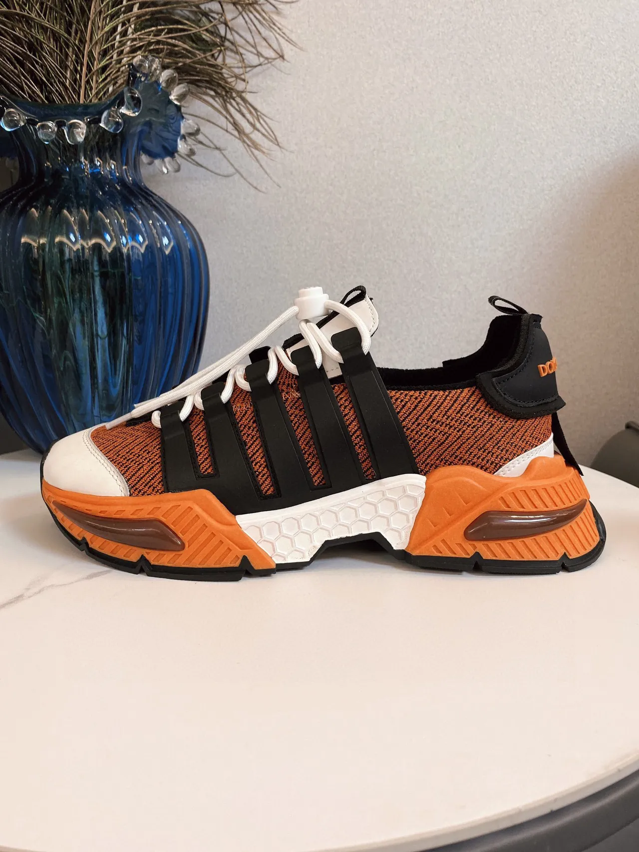 Adidas কমলা কালো বোনা উপরের Three Stripes মোটা স্নিকার্স 4