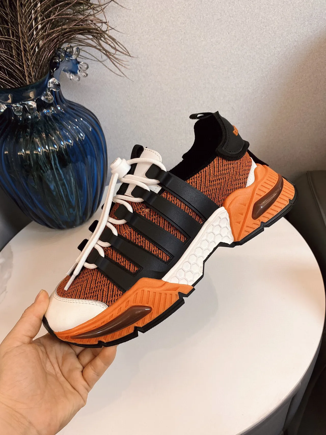 Adidas কমলা কালো বোনা উপরের Three Stripes মোটা স্নিকার্স 5