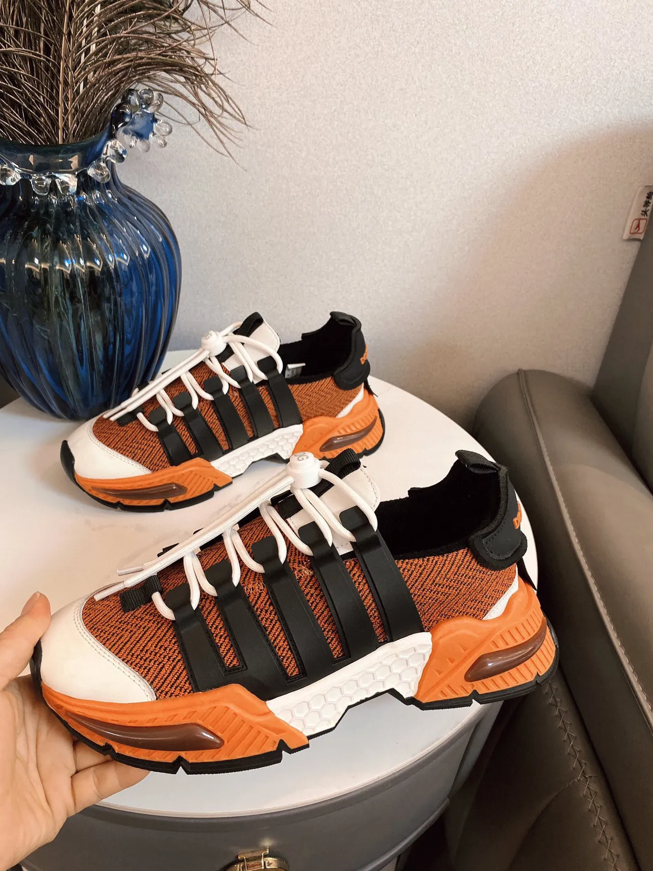Adidas কমলা কালো বোনা উপরের Three Stripes মোটা স্নিকার্স 6
