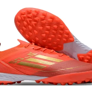 Adidas Orange Gold Low-Cut Knit Upper Stripe Branding Artificial-Grass Soccer Shoes