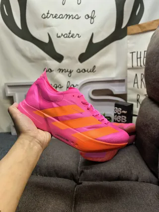 Adidas Rosa Naranja Baja de perfil Silueta de carreras Malla ingenieril superior Zapatos de correr 5