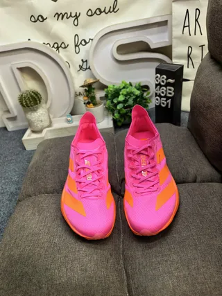 Adidas Rosa Naranja Baja de perfil Silueta de carreras Malla ingenieril superior Zapatos de correr 10