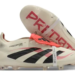 Adidas Predator Beige Red Chaussures de football sans lacets fermeture de sangle acanalé synthétique avant-pied Firm-Ground