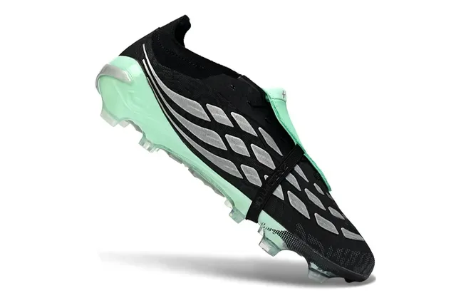 Adidas Predator Preto Verde Fecho de Correia Sem Cadarço Solado Translucido Mint Solo Firme Sapatos de Futebol 2