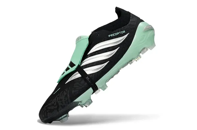 Adidas Predator Preto Verde Fecho de Correia Sem Cadarço Solado Translucido Mint Solo Firme Sapatos de Futebol 3