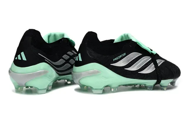 Adidas Predator Preto Verde Fecho de Correia Sem Cadarço Solado Translucido Mint Solo Firme Sapatos de Futebol 5