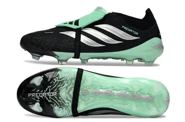 Adidas Predator Preto Verde Fecho de Correia Sem Cadarço Solado Translucido Mint Solo Firme Sapatos de Futebol 6