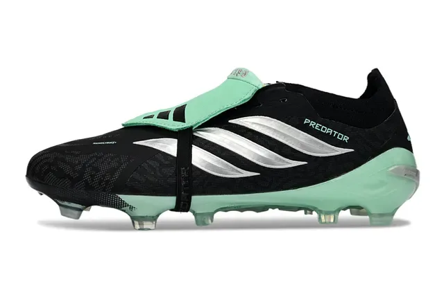 Adidas Predator Preto Verde Fecho de Correia Sem Cadarço Solado Translucido Mint Solo Firme Sapatos de Futebol 7