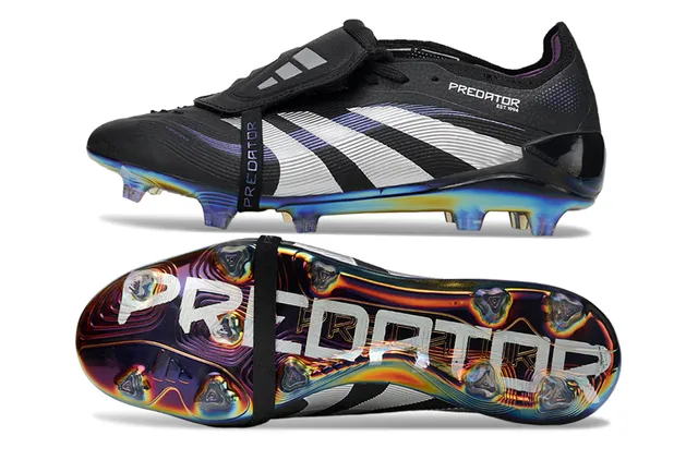 Adidas Predator Black White Laceless Strap Closure Iridescent Holographic Sole Firm-Ground Soccer Shoes 2