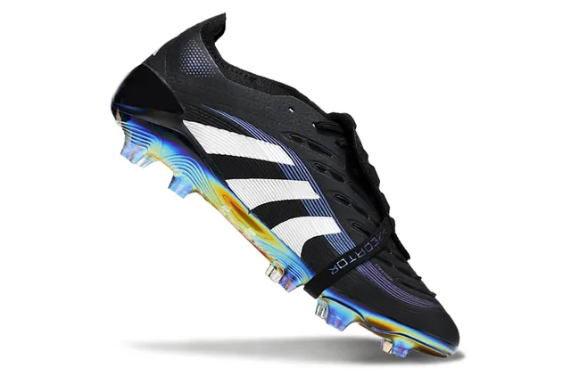 Adidas Predator Black White Laceless Strap Closure Iridescent Holographic Sole Firm-Ground Soccer Shoes 3