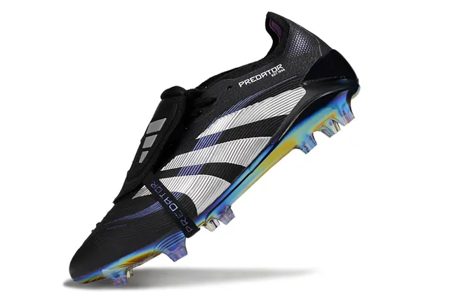 Adidas Predator Black White Laceless Strap Closure Iridescent Holographic Sole Firm-Ground Soccer Shoes 4