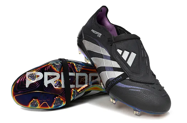 Adidas Predator Black White Laceless Strap Closure Iridescent Holographic Sole Firm-Ground Soccer Shoes 5