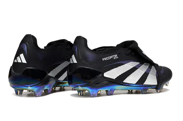 Adidas Predator Black White Laceless Strap Closure Iridescent Holographic Sole Firm-Ground Soccer Shoes 6