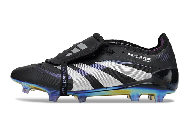 Adidas Predator Black White Laceless Strap Closure Iridescent Holographic Sole Firm-Ground Soccer Shoes 7
