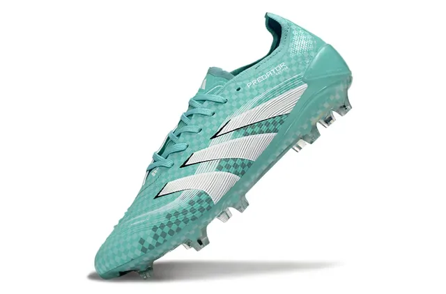 Adidas Predator नीला सफेद चेकरेड ऊपरी टेक्सचर तीन पट्टियाँ पक्की धरती फुटबॉल जूते 3