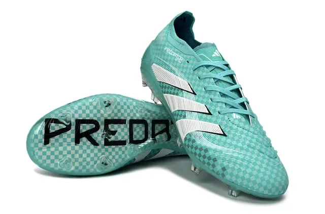 Adidas Predator नीला सफेद चेकरेड ऊपरी टेक्सचर तीन पट्टियाँ पक्की धरती फुटबॉल जूते 4