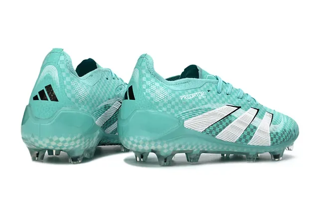 Adidas Predator नीला सफेद चेकरेड ऊपरी टेक्सचर तीन पट्टियाँ पक्की धरती फुटबॉल जूते 5