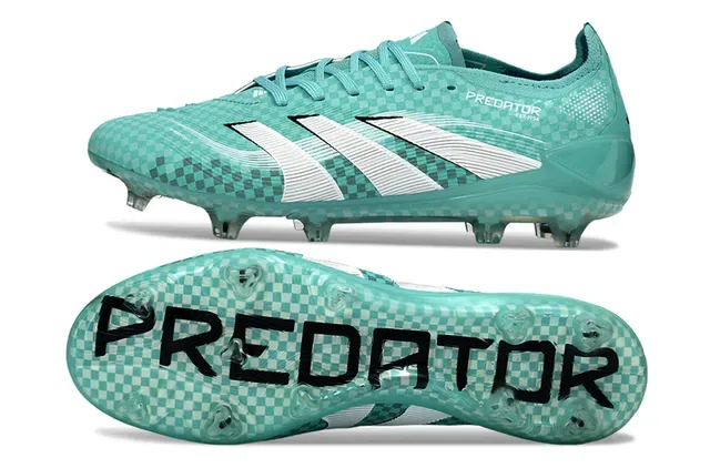 Adidas Predator नीला सफेद चेकरेड ऊपरी टेक्सचर तीन पट्टियाँ पक्की धरती फुटबॉल जूते 6