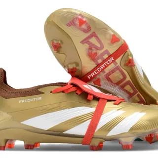 Adidas Predator Or Rouge Métallique TPU Haut Blanc Trois Rayures Marque Terrain Dur Chaussures de Football