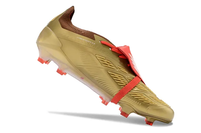 Adidas Predator Dourado Vermelho Metálico TPU Superior Branco Três Listras Marca Campo Firme Sapatos de Futebol 2