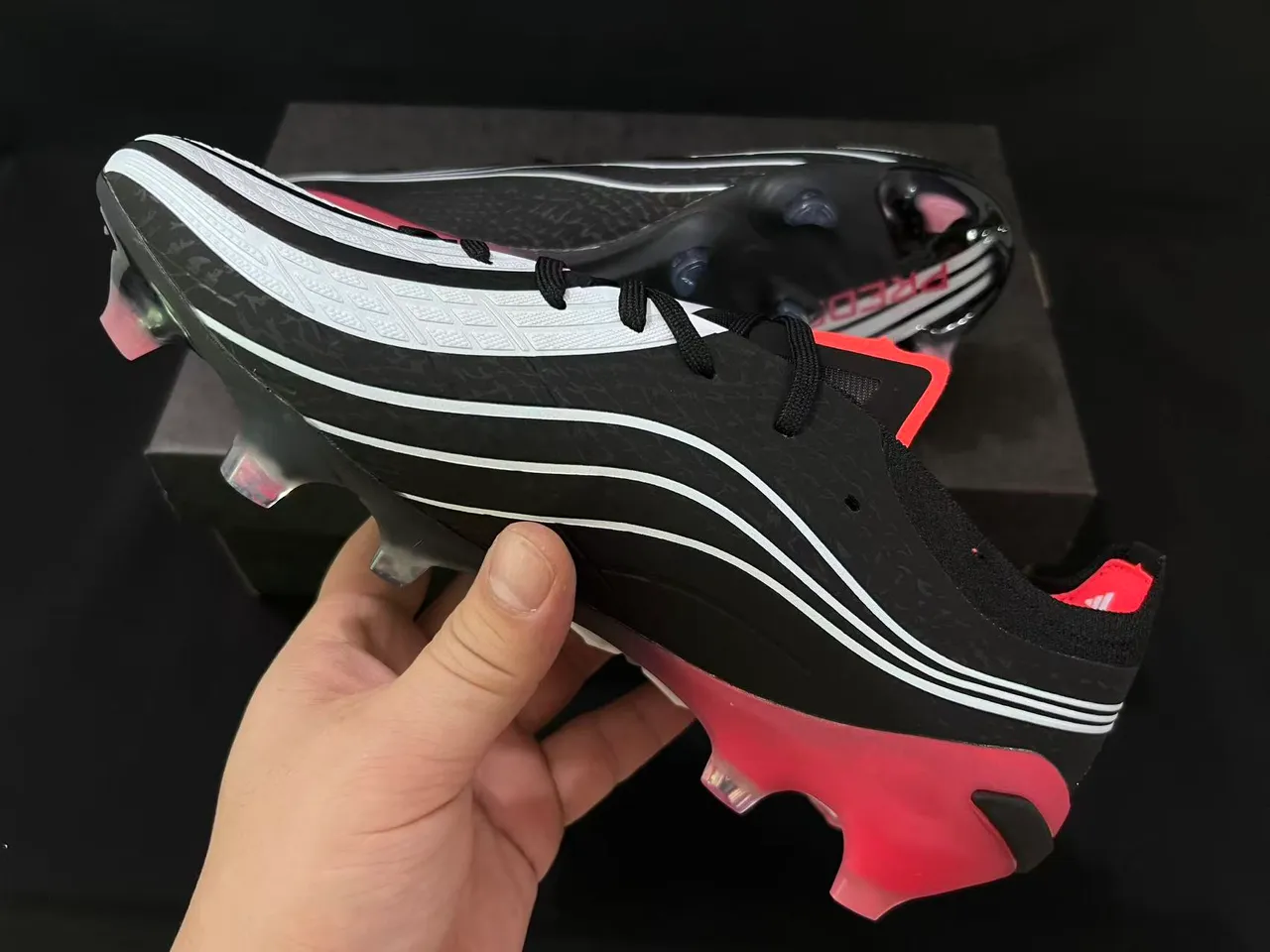 Adidas Predator Nanostrike+ Negro Blanco Rosa Tierra firme Zapatos de fútbol 4