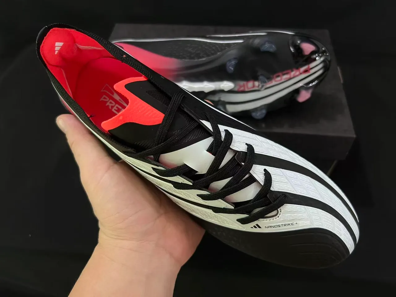 Adidas Predator Nanostrike+ Negro Blanco Rosa Tierra firme Zapatos de fútbol 5