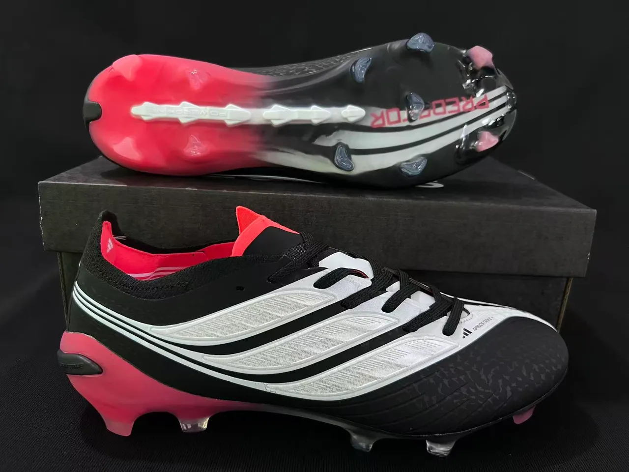 Adidas Predator Nanostrike+ Negro Blanco Rosa Tierra firme Zapatos de fútbol 7