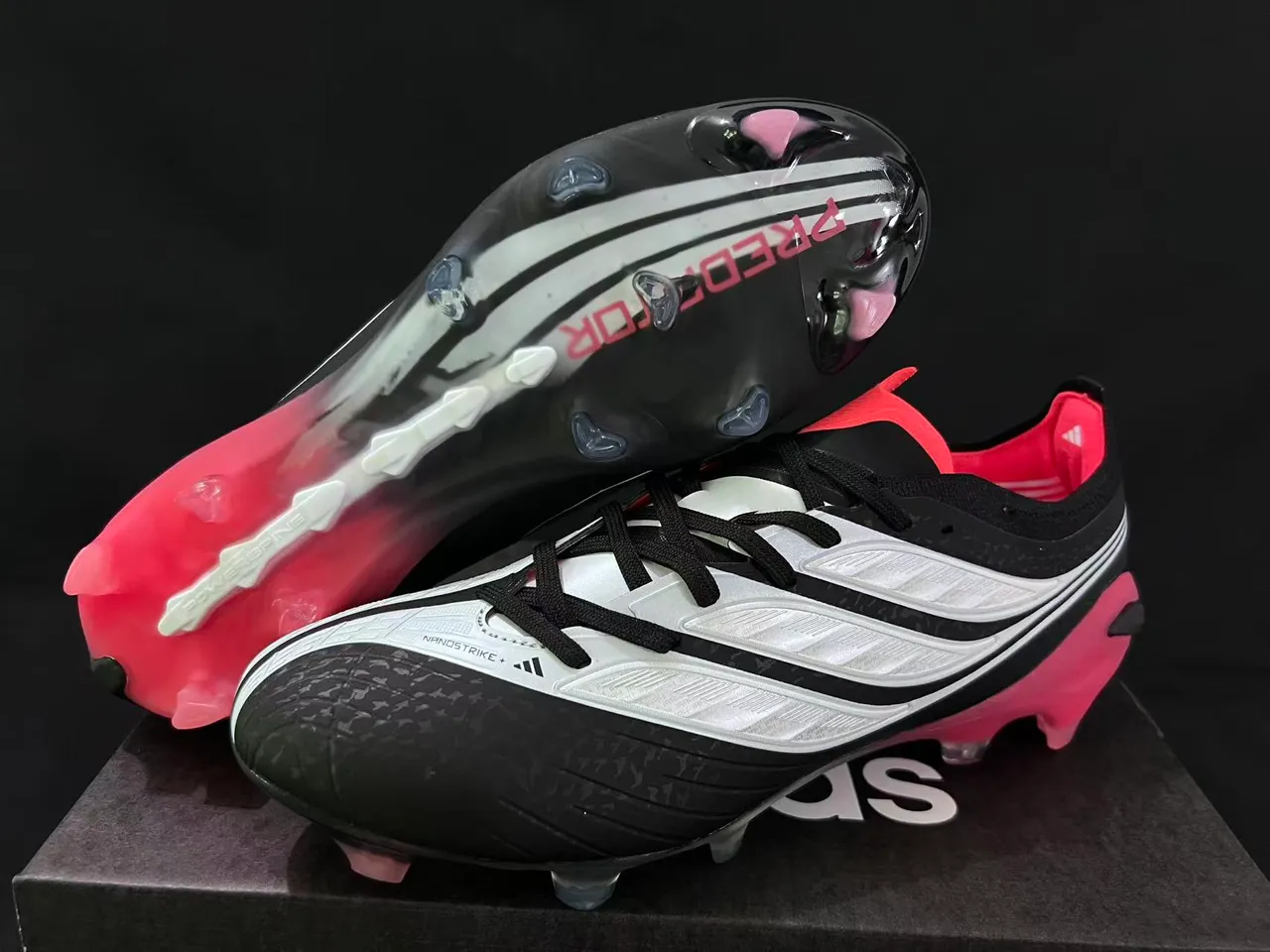 Adidas Predator Nanostrike+ Negro Blanco Rosa Tierra firme Zapatos de fútbol 8