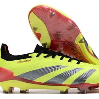 Adidas Predator Jaune Néon Rouge Argent Chaussures de football à crampons pour terrain ferme