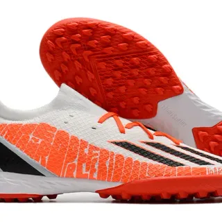 Adidas Predator Tênis de futebol turf laranja e preto com gola de malha ajustável de meia e cadarço assimétrico