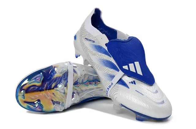Adidas Predator Branco Azul Holográfico Firm-Ground Sapatos de Futebol 4