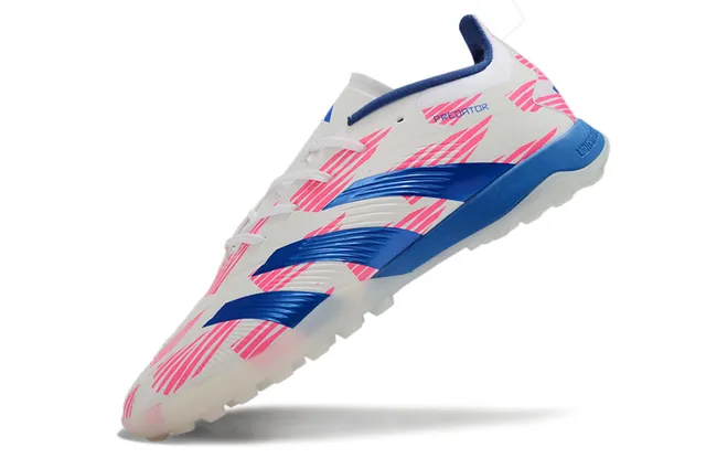 Adidas Predator White Blue Low-Cut Synthetic Upper Diagonal Pink Graphic Overlay Turf Soccer Shoes 3