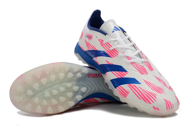 Adidas Predator White Blue Low-Cut Synthetic Upper Diagonal Pink Graphic Overlay Turf Soccer Shoes 4
