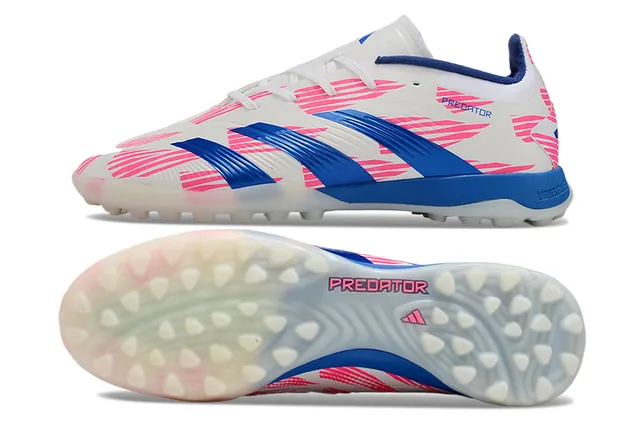 Adidas Predator White Blue Low-Cut Synthetic Upper Diagonal Pink Graphic Overlay Turf Soccer Shoes 6