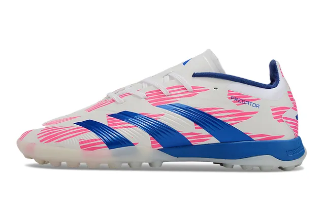 Adidas Predator White Blue Low-Cut Synthetic Upper Diagonal Pink Graphic Overlay Turf Soccer Shoes 7