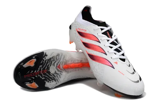 Adidas Predator White Pink Low-Cut Knit Upper Gradient Three Stripes Firm-Ground Soccer Shoes 4