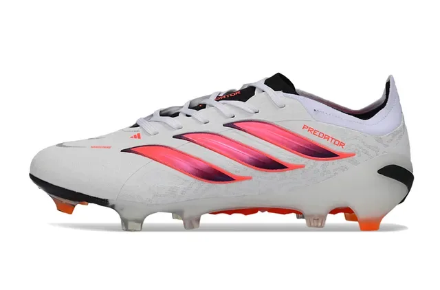 Adidas Predator White Pink Low-Cut Knit Upper Gradient Three Stripes Firm-Ground Soccer Shoes 7
